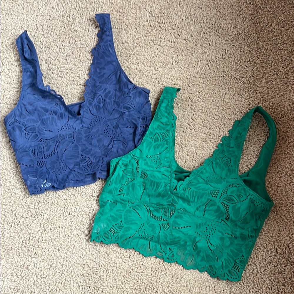 Aerie Blue and Green Lace Bralettes